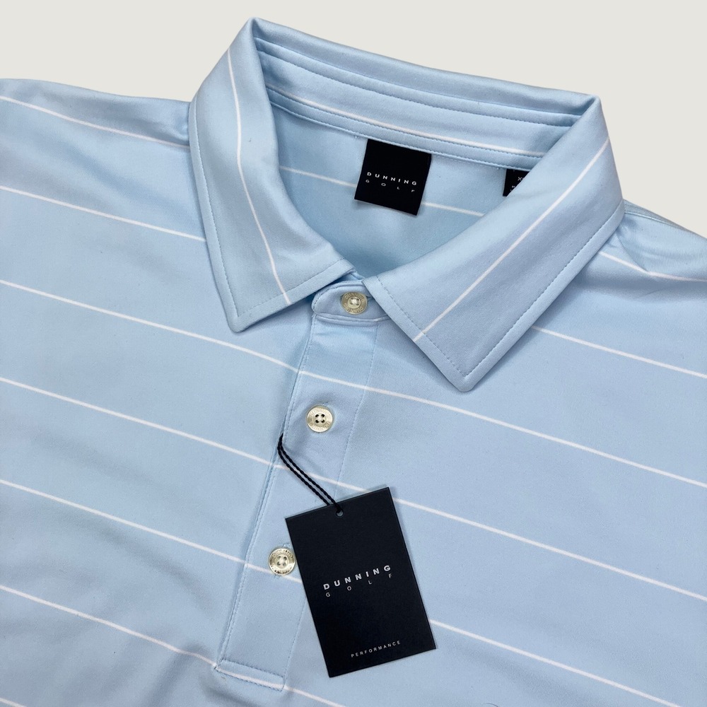 NEW Dunning Mens XL Polo Shirt Light Blue Striped Performance Golf